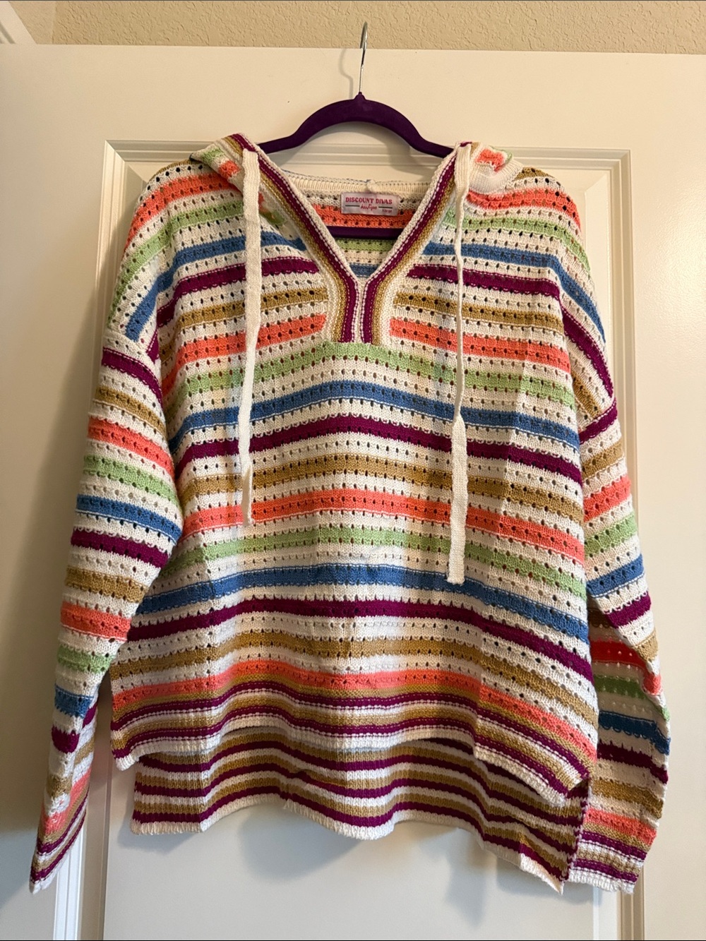 Discount Divas Multi-Stripe Hooded V-Neck Sweater